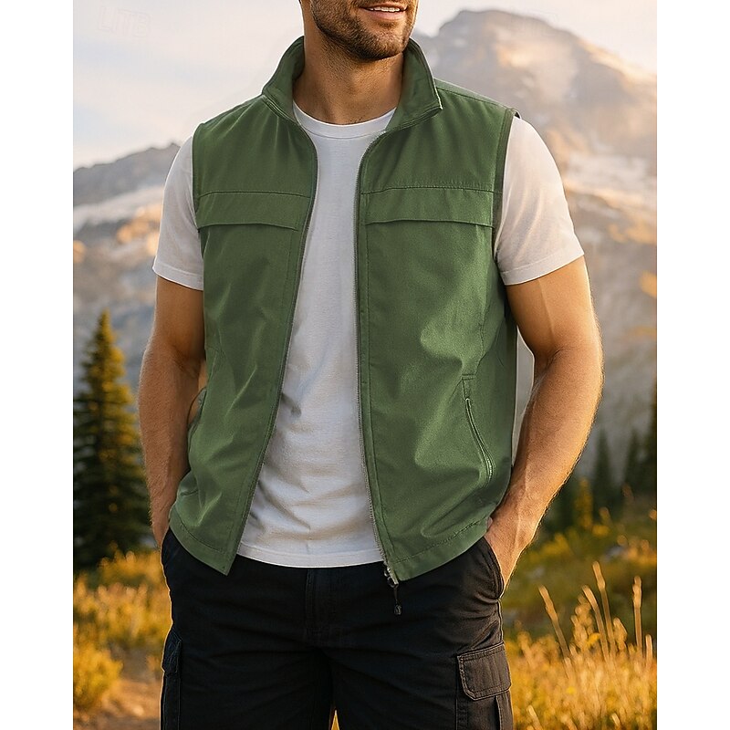 Men's Hiking Vest Sleeveless Vest Outdoor Breathable Lightweight Zipper Chinlon Black Army Green Red Hunting Fishing Climbing4