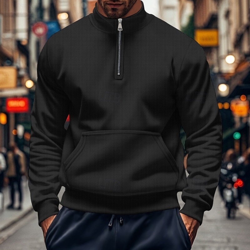Men's Polo Sweatshirt Zip Sweatshirt Black White Blue Khaki Gray Half Zip Plain Zip Up Pocket Quarter Zip Sports & Outdoor Casual Daily Streetwear Cool Sportswear Spring &  Fall Clothing Apparel2