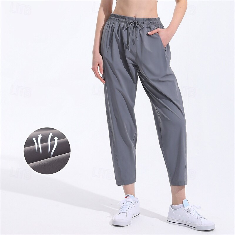 Women's fitness pants Pilates Pants Yoga Pants Drawstring with Pockets Lightweight High Waist Pilates Gym Zumba Bottoms Solid Color Green Light Grey Gray Modal Fall Sports Activewear Micro-elastic4