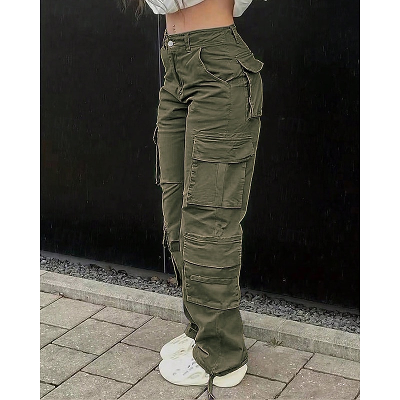 Women's Cargo Pants Pants Trousers Fashion Streetwear Full Length Natural Solid Colored Multi Pocket Comfortable Micro-elastic Sports & Outdoor Daily Wear Black Khaki Army Green Dark Gray Summer