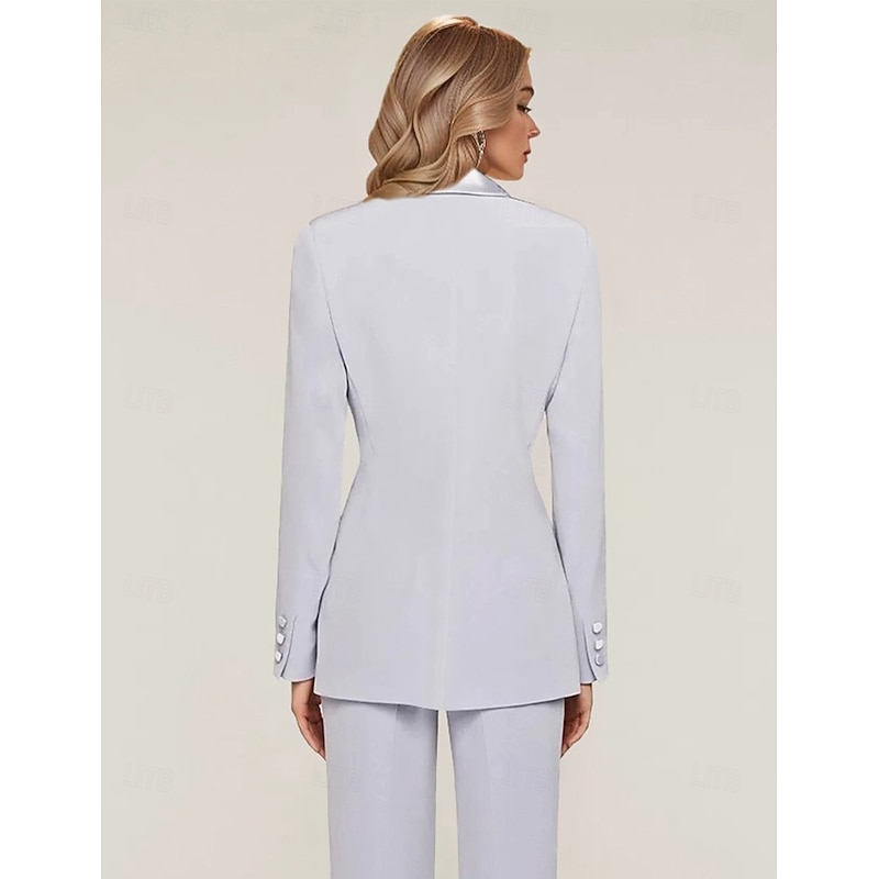 Women's Blazer Sport Coat Formal Wedding Guest Chiffon Elegant Long Sleeve Peak Lapel Double Breasted2