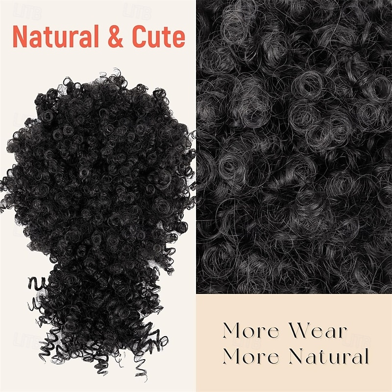 Drawstring Ponytail for Black Women Afro Puff Kinky Curly Hair Ponytail Extension with Bangs Black Updo Natural Hair Ponytail3
