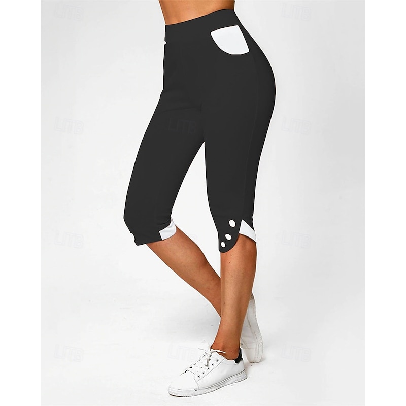 Women's Capri Pants Leggings Cozy Leggings Casual Athleisure Calf-Length High Waist Color Block Elastic Waist Breathability Stretchy Vacation Street Daily Wear Black White Pink Summer Fall Regular Fit3