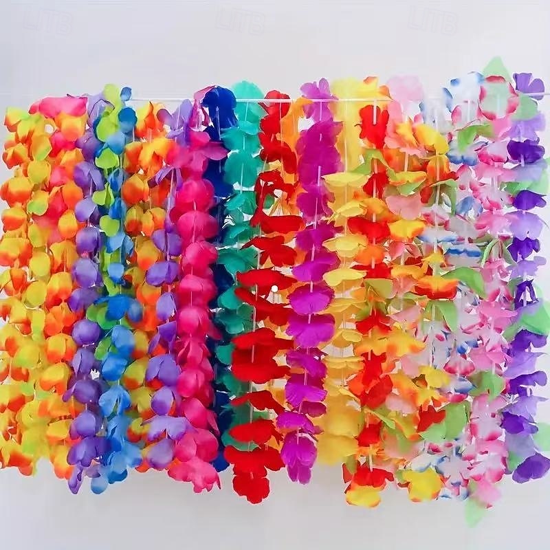 50PCS Hawaiian Flower Lei Necklaces, Tropical Hawaiian Garlands for Festivals, Weddings, Beach Parties, Birthdays, Performances, and Oktoberfest Decorations3
