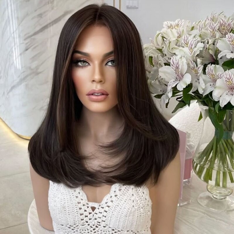 Remy Human Hair 5x5 Closure 13x4 Lace Front Wig Layered Haircut Brazilian Hair Straight Auburn Wig 130% 150% Density with Baby Hair Natural Hairline 100% Virgin Glueless Pre-Plucked For Women Long