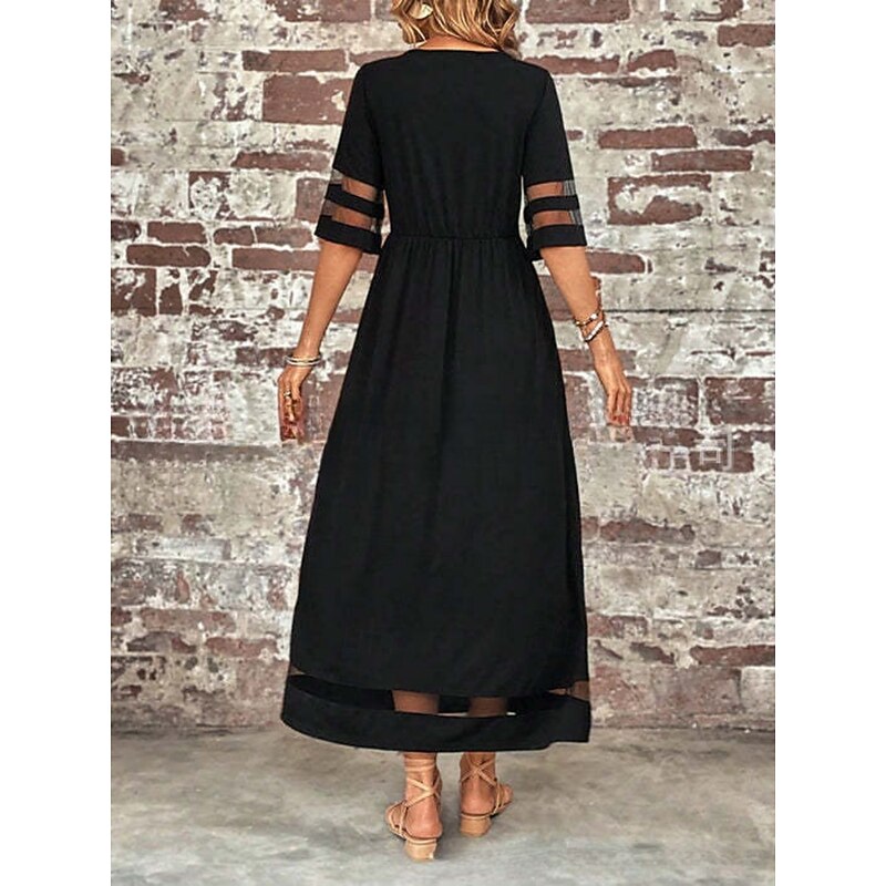 Women's Maxi Dress A Line Dress Summer Dress Casual Daily Regular Fit Plain Half Sleeve V Neck Black Wine Green Summer2