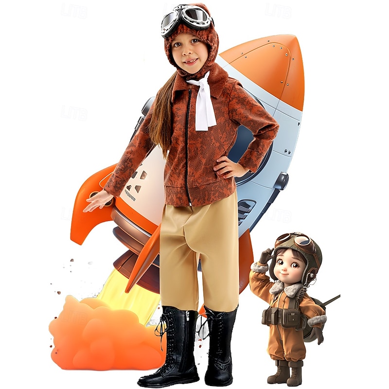 Pilot Aviator Halloween Dress Outfits Costume STEM Day Career Role Play Cosplay Kid's Boys' Girls' Halloween Carnival World Book Day Performance Educational Dress Up School Event Dress Up Easy