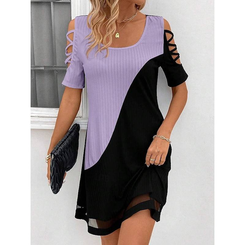 Women's Midi Dress A Line Dress Summer Dress Elegant Vintage Stylish Home Party Holiday Loose Fit Solid Color Color Block Short Sleeve Crew Neck Black And White Light Pink Yellow Red Summer Spring4