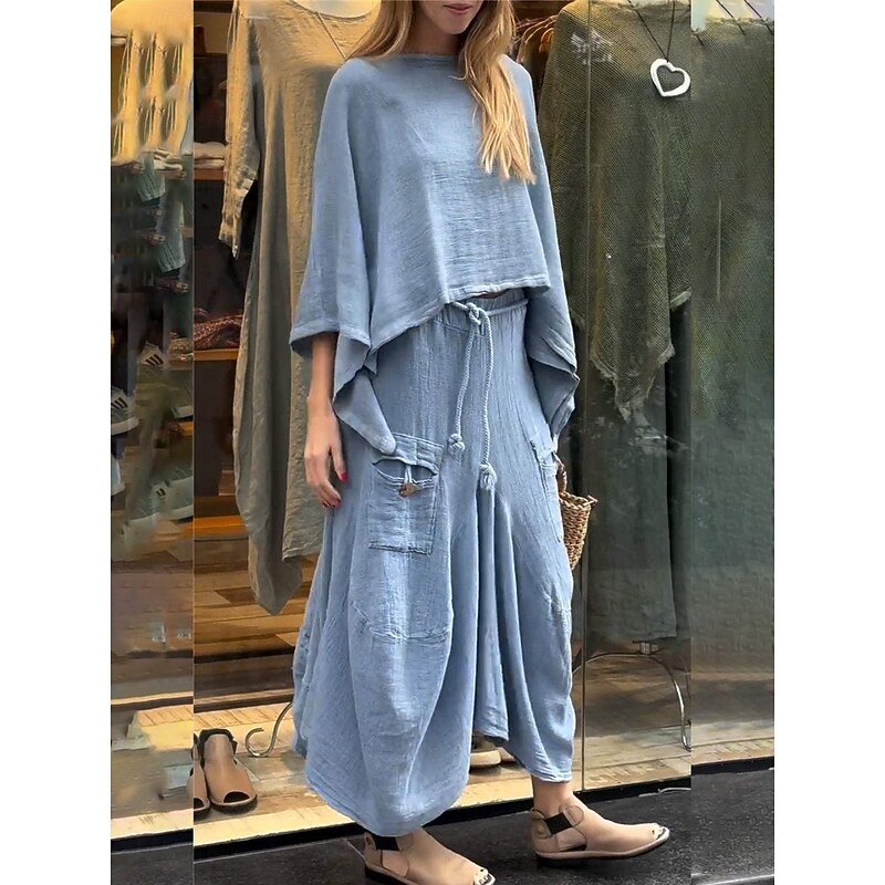 Women's Elegant Fashion Basic Pants Sets Long Sleeve Round Neck Solid Color Outdoor Work Casual Black White Yellow Summer Regular Fit4