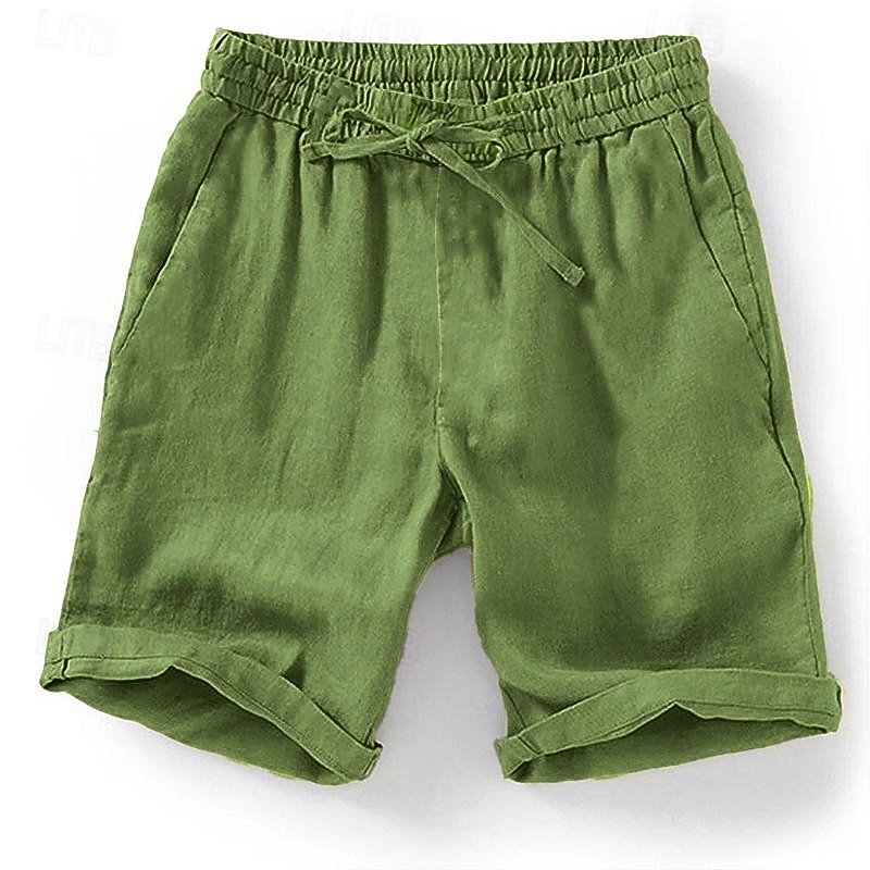 Men's Shorts Linen Shorts Summer Shorts Beach Shorts Drawstring Elastic Waist Plain Comfort Breathable Knee Length Outdoor Daily Beach Fashion Classic Style Green Khaki