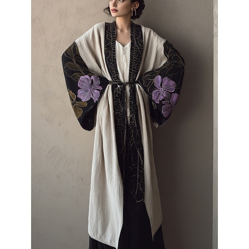 Women's Long Dress Maxi Dress Boho Dress Casual Dress Swing Dress Vacation Dress Fashion Modern Daily Holiday Beach Regular Fit Floral Long Sleeve V Neck Wine Navy Blue Blue Purple Summer Spring4