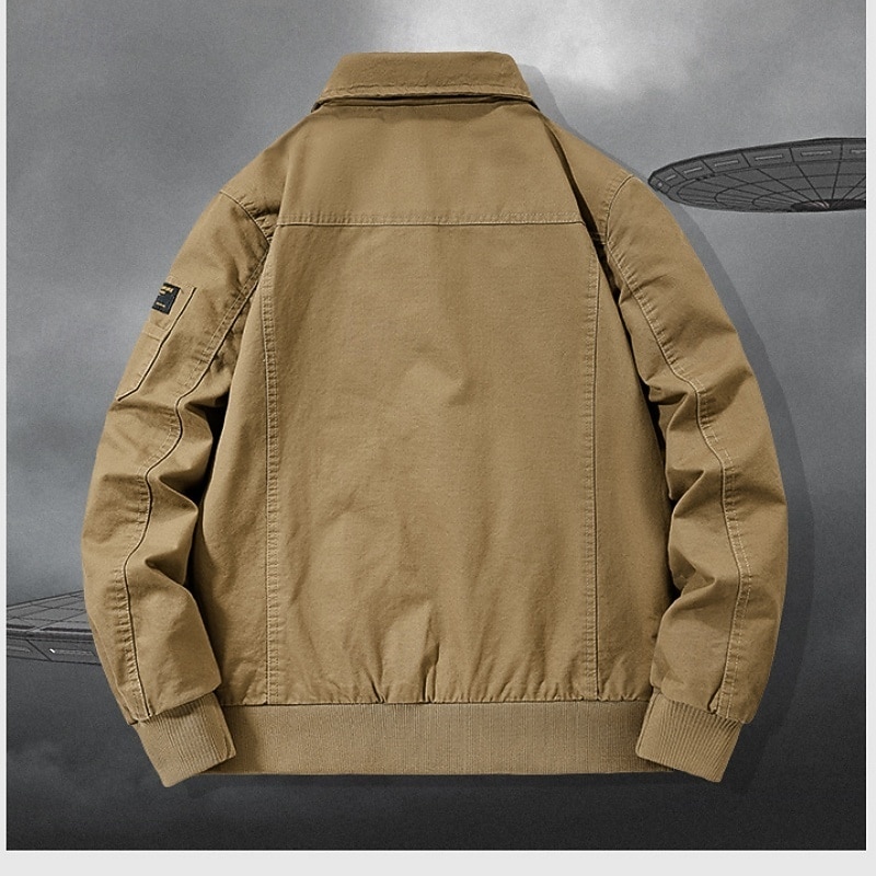 100% Cotton Men's Bomber Jacket Tactical Jacket Motorcycle Jacket Outdoor Casual Soft Multiple Pockets Spring & Fall Plain National Flag Casual Comfortable Stand Collar Black White Khaki Green3