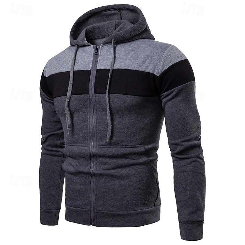 Men's Hoodie Full Zip Hoodie Black Yellow Red Blue Dark Gray Hooded Color Block Patchwork Sports & Outdoor Daily Holiday Polyester Streetwear Basic Casual Spring Autumn / Fall Clothing Apparel Hoodies2