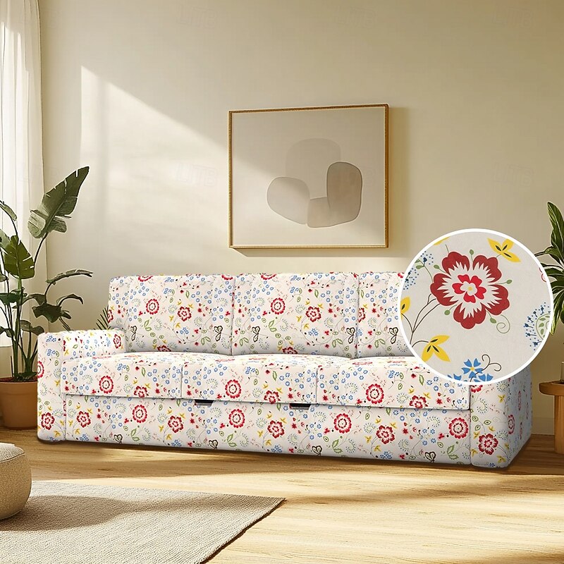 100% Cotton Sofa Cover Suitable For BÅRSLÖV Sofa Floral Plants Quilted Slipcovers4