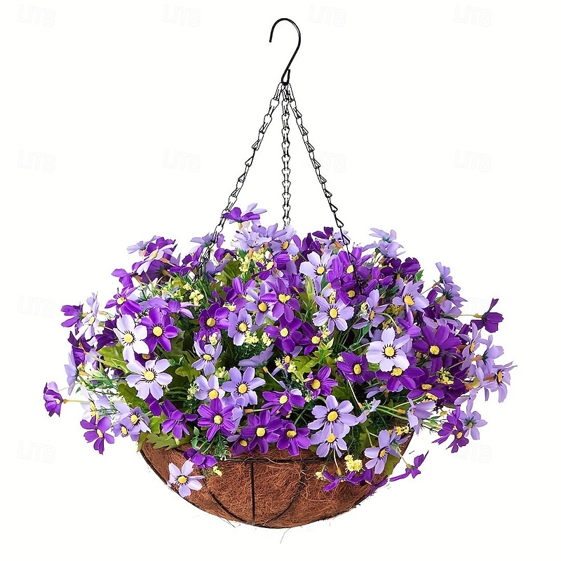 Artificial Outdoor Flowers with Hanging Basket, Hanging Planters Flowers for Spring Summer Front Porch Garden Patio Home Decor3