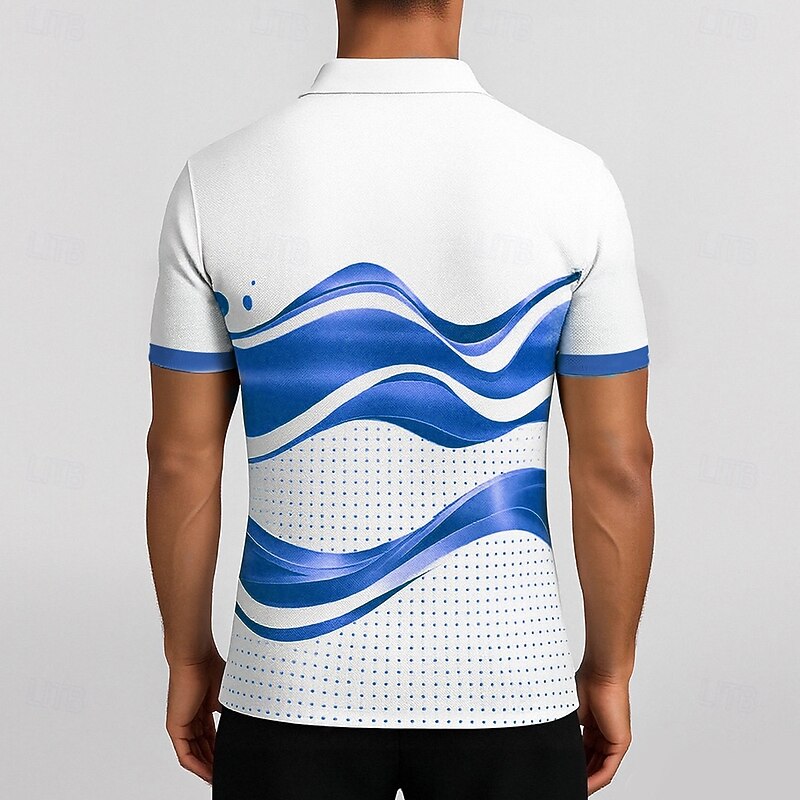 Men's Eiffel Tower Line Polo Short Sleeve Polo Shirts Collared Shirts Business Casual Outdoor Athleisure Daily Wear Buttons Pocket 3D Print Summer Blue Gold4