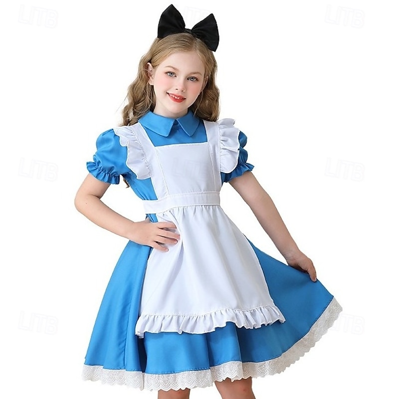 Alice in Wonderland Fairy Tale Alice Dress Storybook Characters Sweet Lolita Movie Cosplay for Girls' Kid's Halloween Carnival World Book Day Performance Educational Dress Up School Event