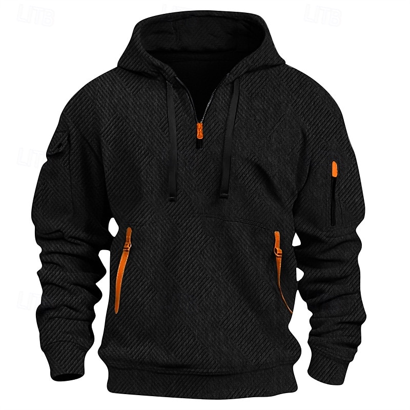 Men's Hoodie Quarter Zip Hoodie Black White Red Blue Khaki Hooded Plain Jacquard Pocket Sports & Outdoor Daily Holiday Polyester Streetwear Basic Casual Spring Autumn / Fall Clothing Apparel Hoodies4