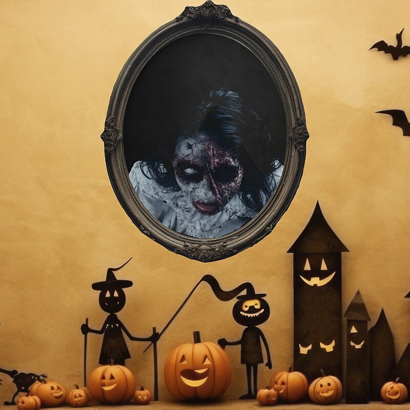 Halloween Wall Decal Sticker Scary Zombie Mirror Sticker for Living Room, Removable Horror Wall Decoration for Haunted House Party, Creepy Halloween Room Decor