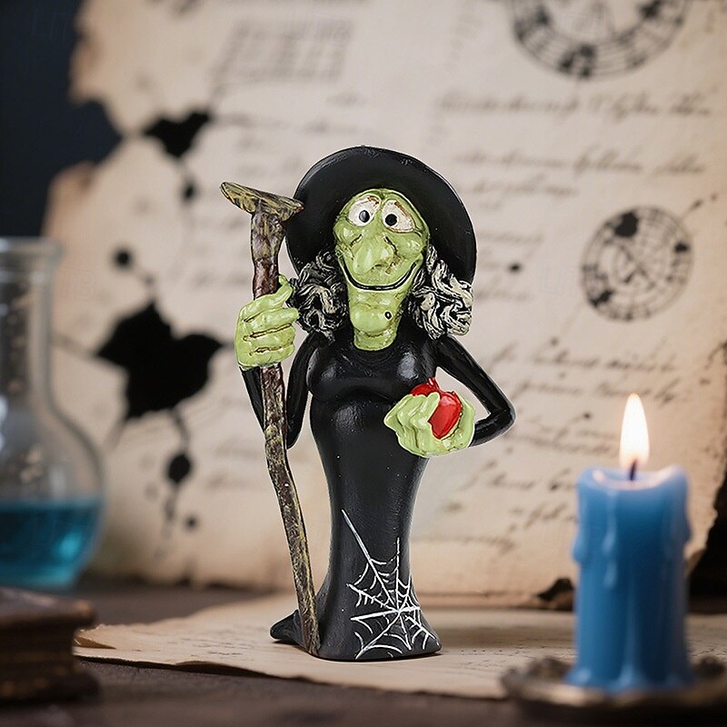 New Halloween Creative Witch Black Cat Pumpkin Head Resin Small Ornaments Desktop Atmosphere Arrangement Decorations2