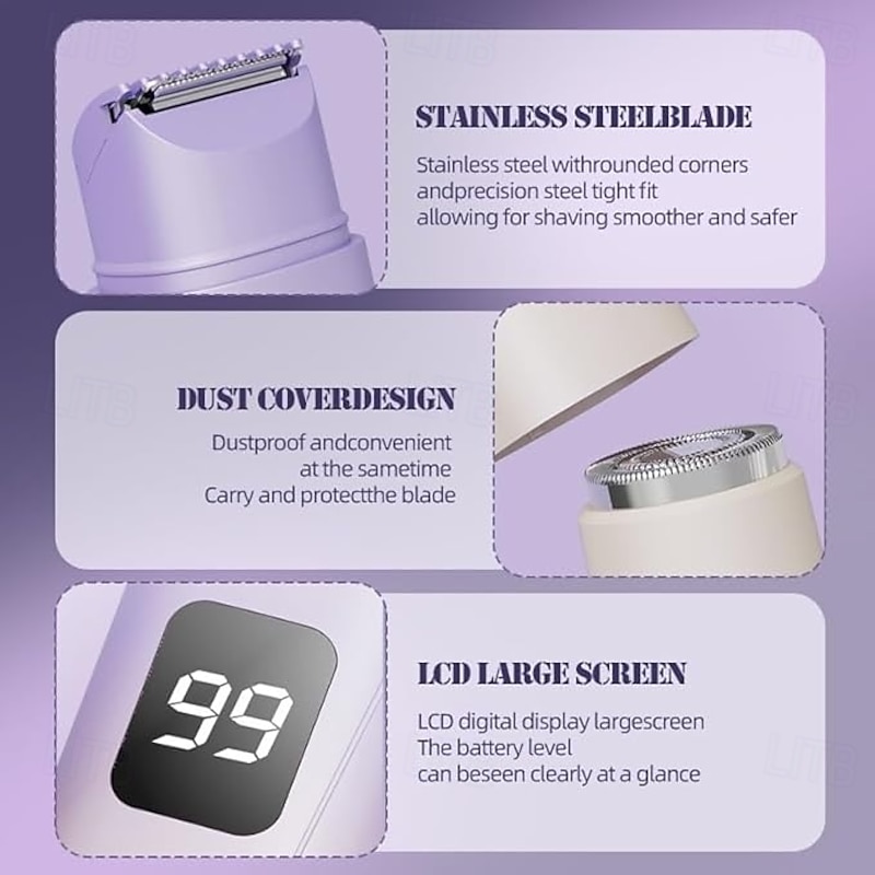 2 in 1 Electric Lady Shaver with Digital Display, Dual Head Bikini Trimmer, Wet & Dry Use Body Hair Trimmer3