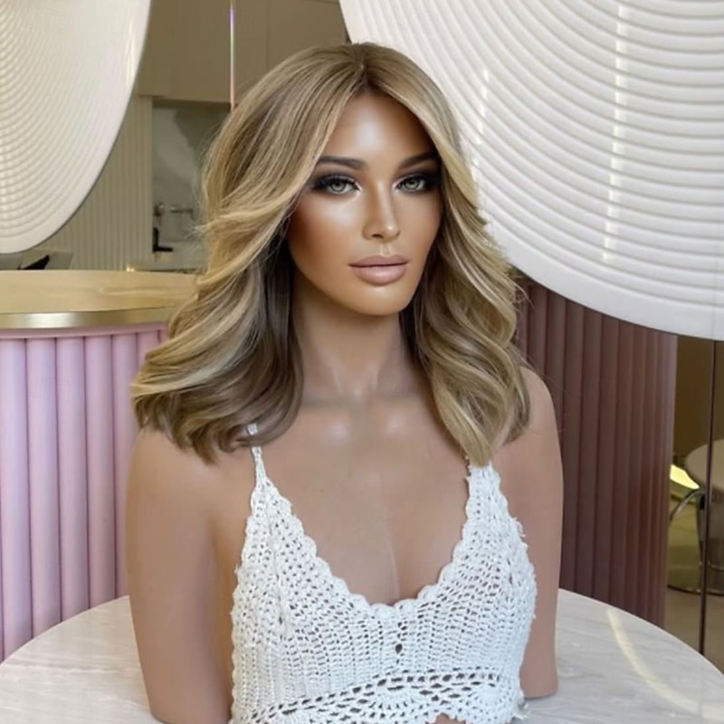 Unprocessed Virgin Hair 5x5 Closure 13x4 Lace Front Wig Short Bob Brazilian Hair Wavy Blonde Multi-color Wig 130% 150% Density Highlighted / Balayage Hair Natural Hairline 100% Virgin Glueless3