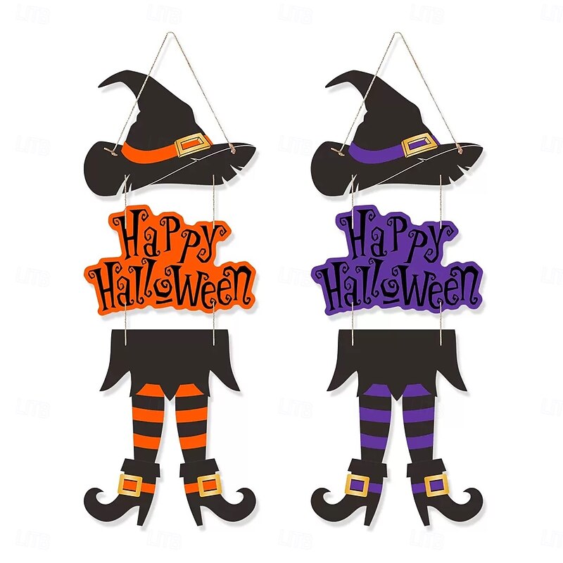 Halloween Door Decoration Witch Legs Burlap Door Hanger, Spooky Haunted House, Bar and Home Hanging Ornament for Halloween4
