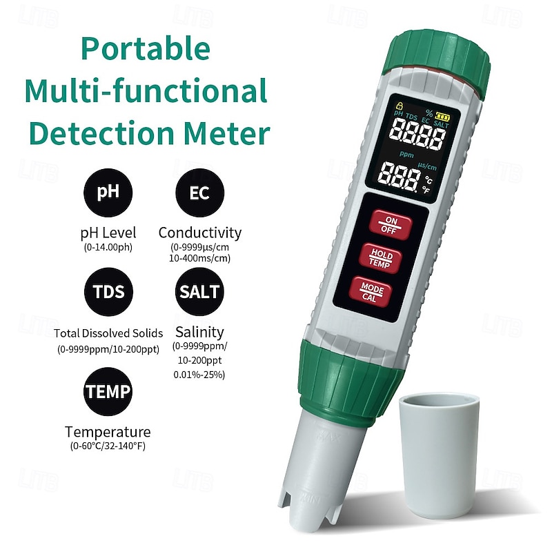 5-in-1 Digital Water Quality Tester High Precision Ph Tds Ec Salinity Temperature Measurement With Led Display Easy To Clean For Fish Tanks And Ponds2
