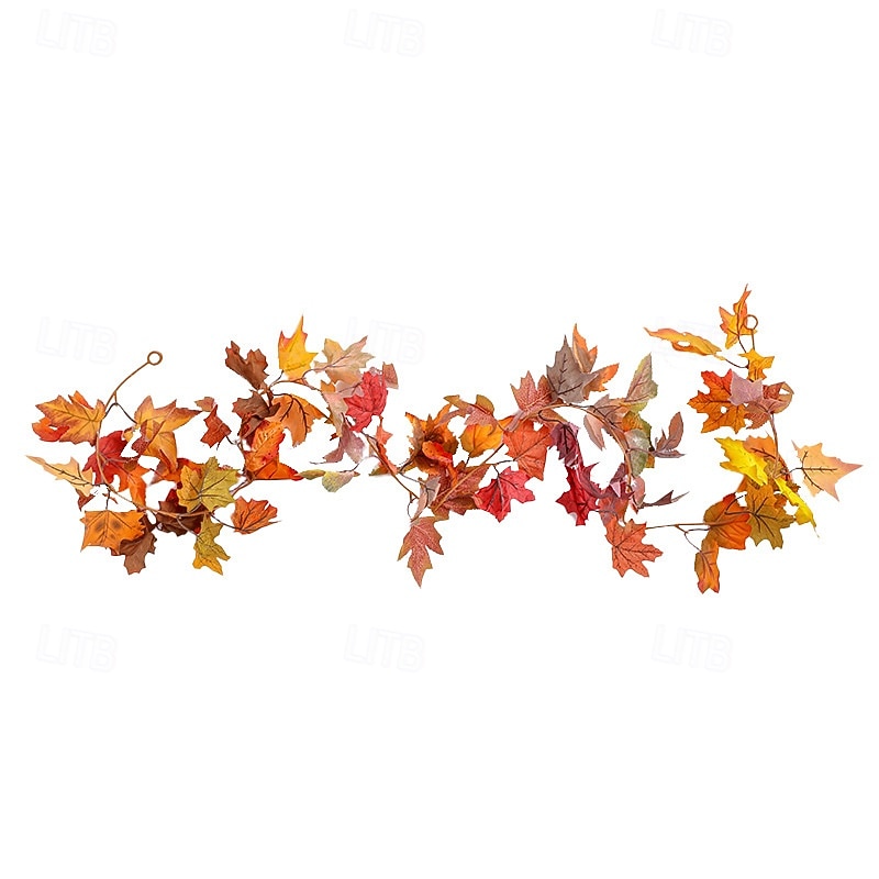 Fall Artificial Maple Leaf Garland Vine, 1.75m / 5.74ft Faux Fall Leaf Hanging Decoration for Window Display, Pipe Wrap, Wall Decor, Shop or Home Autumn Scene Setup3