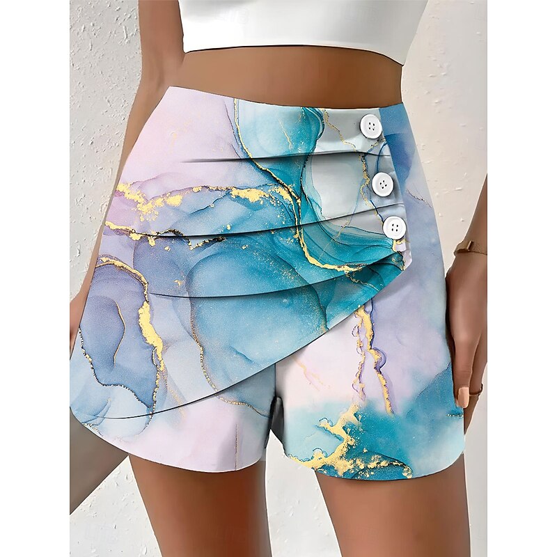 Women's Chinos Shorts Vacation Vintage Ethnic Style Short High Waist Graphic Color Block Gradient Pleated Inelastic Formal Vacation Street Yellow Pink Blue Orange Summer Spring Regular Fit4