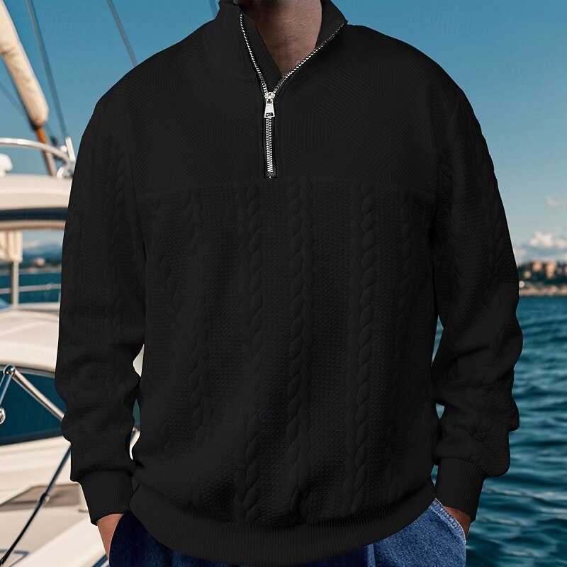 Men's Zip Sweatshirt Black White Navy Blue Khaki Light Grey Standing Collar Plain Quarter Zip Casual Daily Holiday Streetwear Cool Casual Fall & Winter Clothing Apparel Hoodies Sweatshirts  Long4