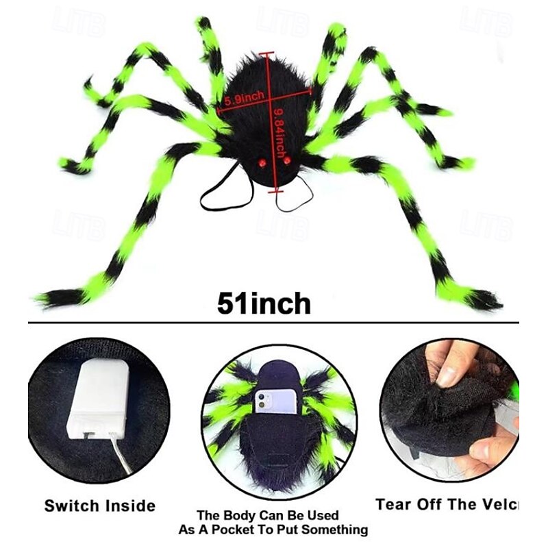 Halloween Large Plush Spider Backpack, Funny Creepy Costume Prop for Kids and Adults, Fluffy Candy Bag for Trick or Treat Party and Cosplay Decoration4