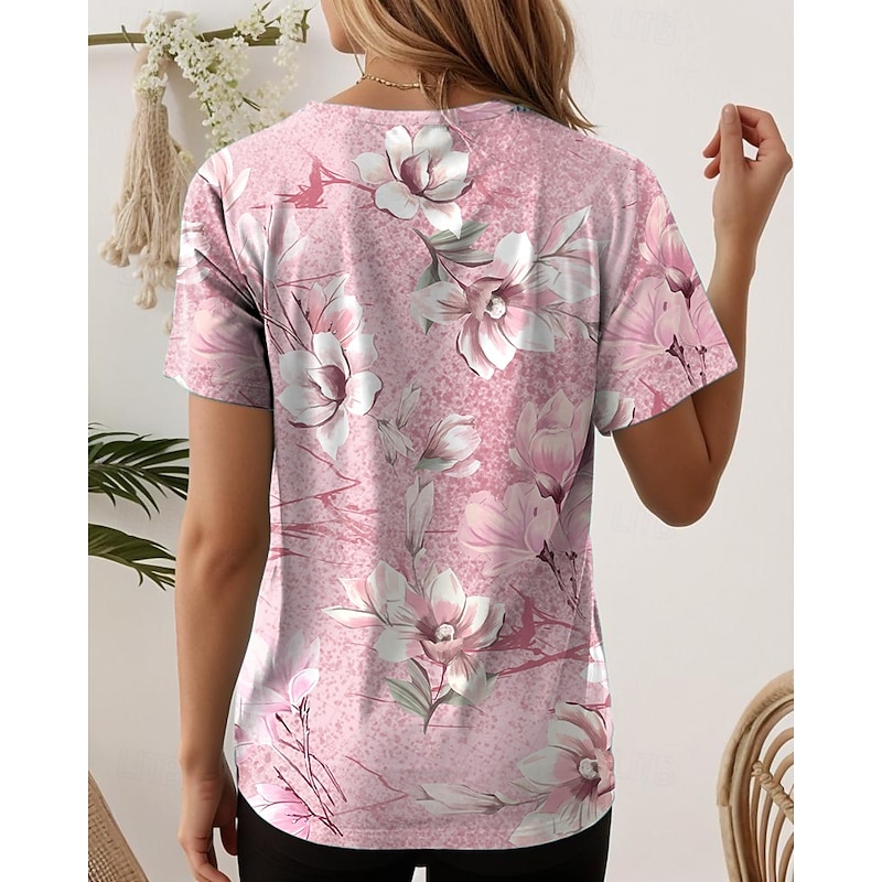 Women's T Shirt Floral Casual Short Sleeve Round Neck Regular Tops Daily Print White Yellow Pink Purple Green Summer2