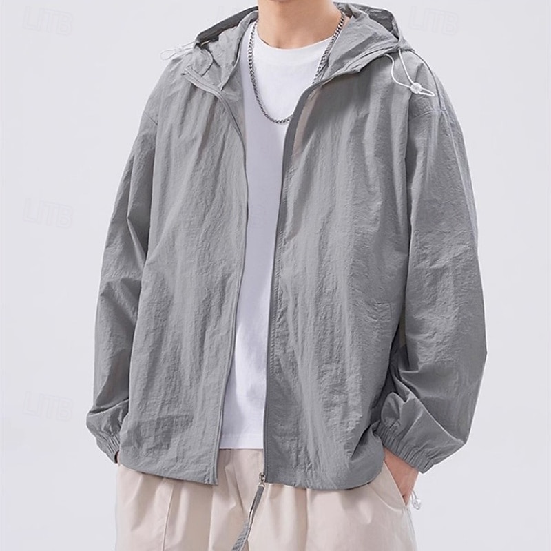 Men's Running Jacket Outdoor Jacket Full Zip Long Sleeve Outerwear Athletic Solid Colored Sun Protection Quick Dry Lightweight UV Cooling Tennis Golf Running Sportswear Activewear Dark Grey Light4