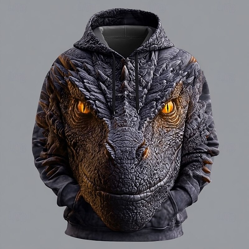 Men's Dragon 3D Hoodies Sweatshirt Cool Party Long Sleeve Crew Neck Club Streetwear Yellow Red Drawstring Fall Winter Designer2
