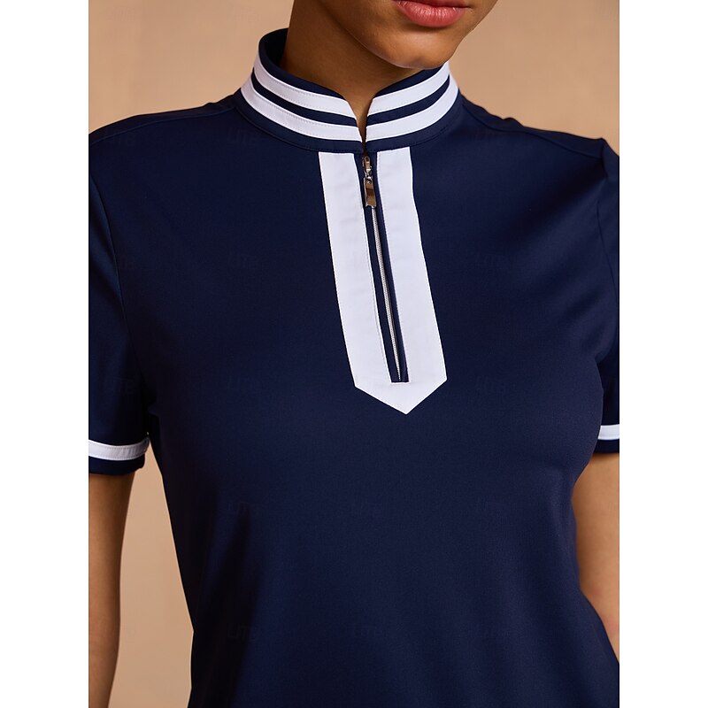 Women's Golf Dress Navy Blue Short Sleeve Dress Ladies Golf Attire Clothes Outfits Wear Apparel3