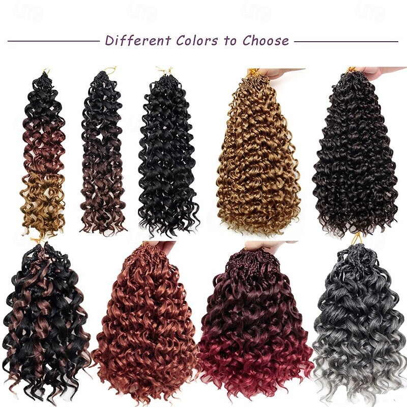 Crochet Hair 8 Packs Ocean Wave Crochet Hair Pre Looped Long Deep Wave Hair Extension Synthetic Braiding Hair for Women Natural Black 18 Inch 1B4