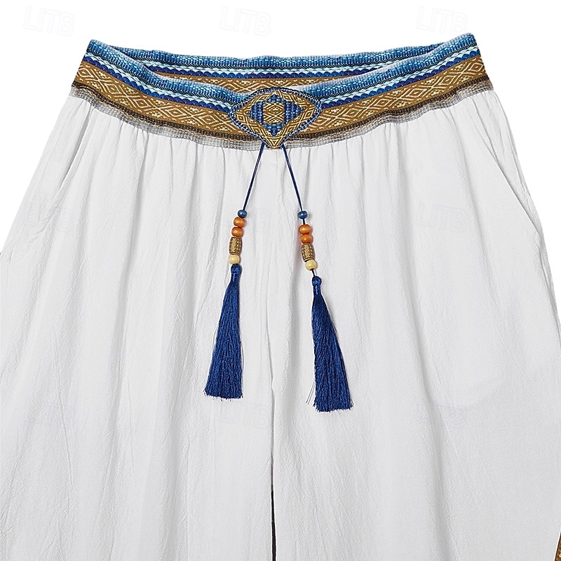 Men's Capri Pants Linen Shorts Summer Shorts Beach Shorts Pocket Elastic Waist Baggy Plain Comfort Breathable Calf-Length Outdoor Home Daily Fashion Retro Vintage White4