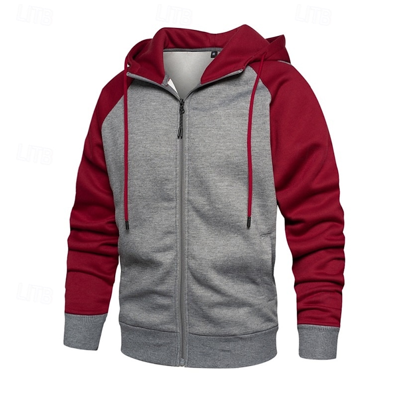 Men's Hoodie Full Zip Hoodie Army Green Red Navy Blue Light Grey Dark Gray Hooded Color Block Zip Up Color Block Front Pocket Sports & Outdoor Casual Daily Streetwear Cool Sportswear Fall & Winter4