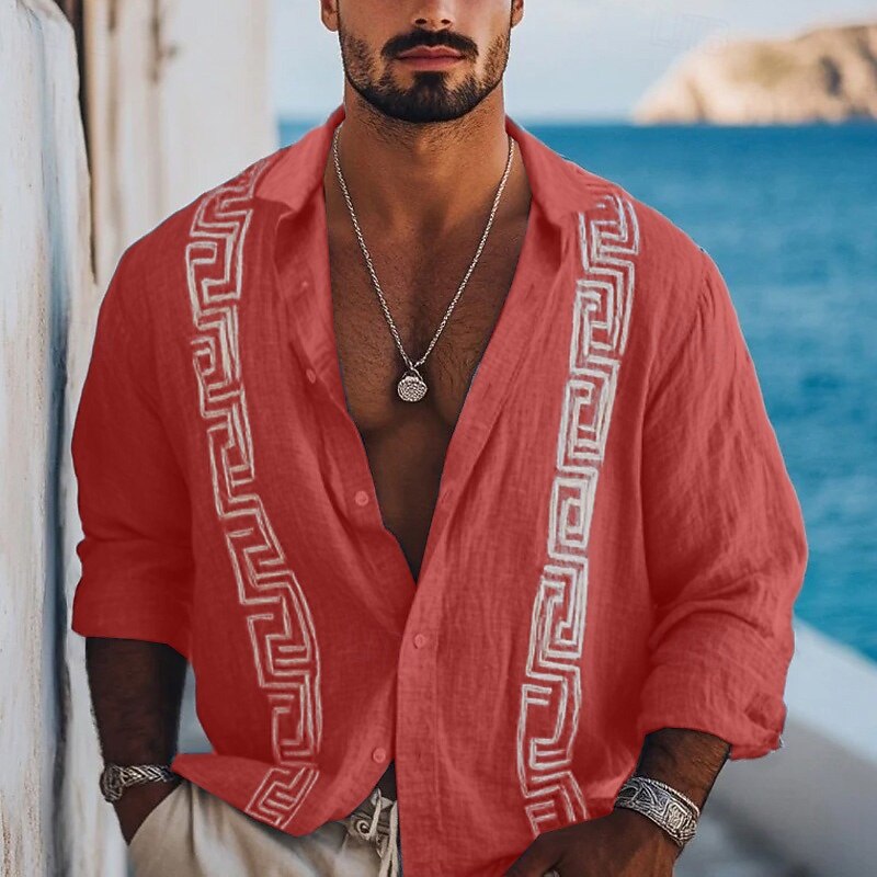 Men's Shirt Guayabera Shirt Summer Shirt Beach Wear Button Up Shirt Solid Color Vacation Holiday Pink Blue Green Long Sleeve Shirt Collar Summer Spring Clothing Apparel4