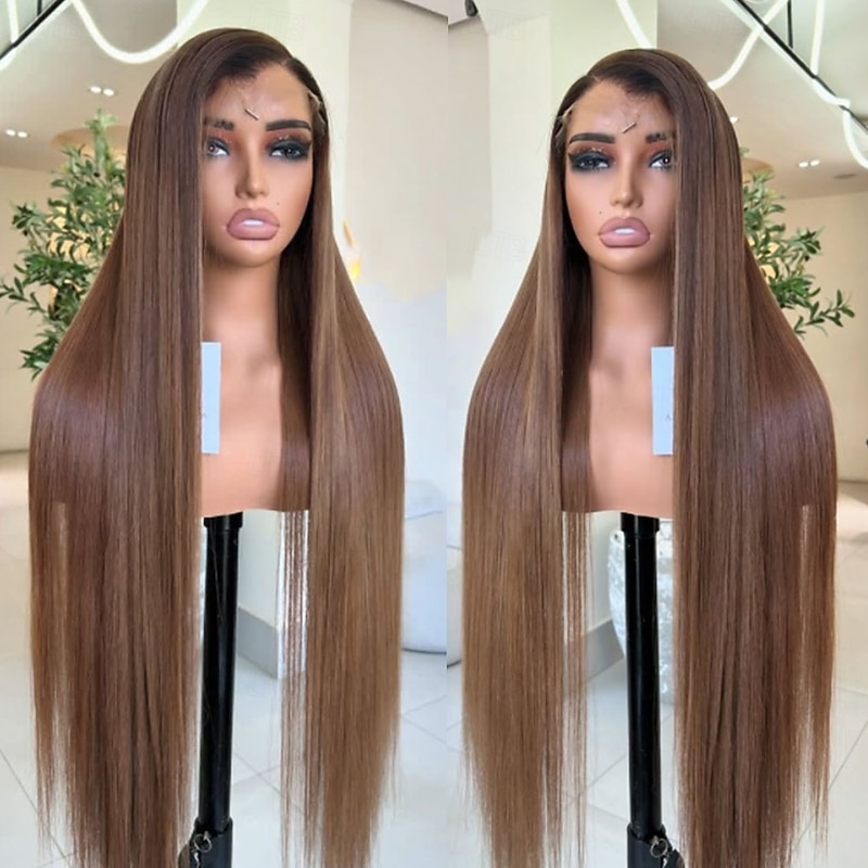 Brazilian Remy Human Hair 5x5 Closure Wigs 13x4 Lace Frontal Human Hair Wig Ombre Bone Straight Colored Wig with Baby Hair Pre-Plucked