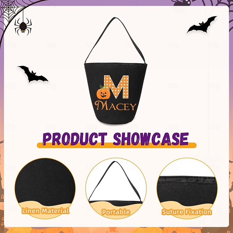 Personalized Halloween Treat Bag for Kids, Custom Name & Initial Jute Candy Tote, Durable Witch Trick or Treat Gift Sack, Ins Style Boho Party Bag for Toddler Girl Boys, Kindergarten Must-Have4