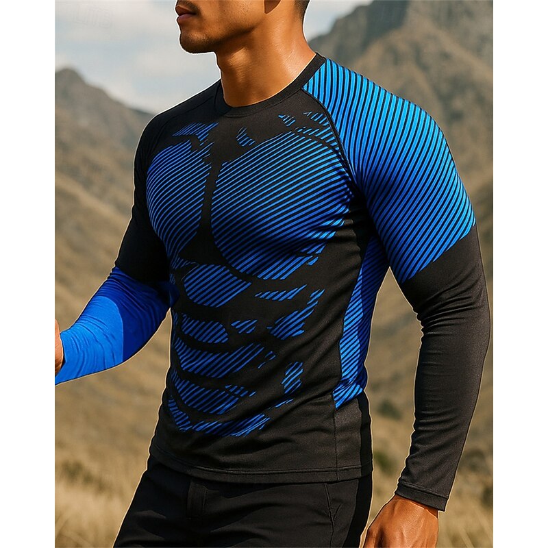 Men's Running Top Hiking Tee shirt Hiking Sweatshirt Long Sleeve Crew Neck Tee Tshirt Top Outdoor Quick Dry Lightweight Elastic Breathable Pullover Polyester Camo Black Red Royal Blue Tennis Golf3