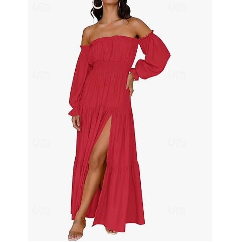 Women's Long Dress Maxi Dress Black Dress Cocktail Dress Formal Dress Peplum Dresses Fashion Modern Outdoor Vacation Holiday Regular Fit Plain 3/4 Length Sleeve Off Shoulder Black Red Beige Summer2