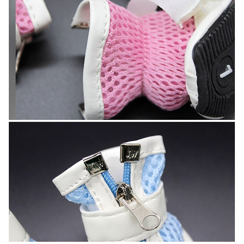 Mesh Dog Shoes Pet Boots Breathable Dog Shoes for Small Doggy Waterproof Pet Sandals with Anti-Slip Sole and Zipper Closure Durable Pet Paw Protector for Hot Pavement4