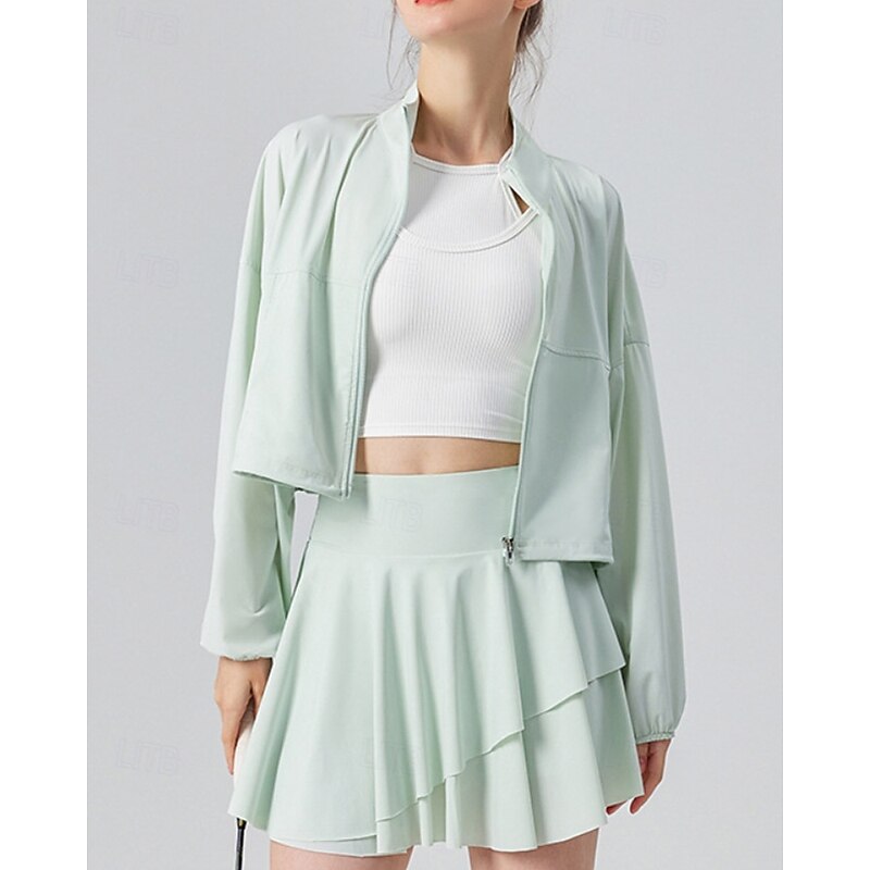 Women's Running Jacket Rain Coat Lightweight Cropped Long Sleeve Top Solid Colored UPF 50 Sun Protection Windproof Quick Dry Pilates Running Yoga Sportswear Activewear Black White Yellow2