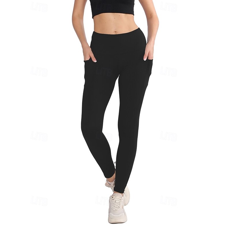 Women's pilates leggings Capri Leggings Sports Pants Pockets Lightweight Pilates Gym Running Pants Solid Color Navy Black Pink Plus Size Sports Activewear Micro-elastic3