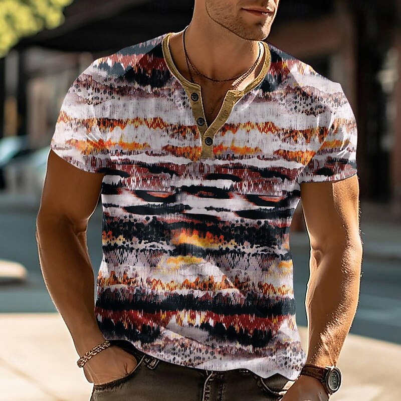 Men's Geometric Abstract T Shirt Henley Shirt Short Sleeve Designer Modern Casual Street Casual Daily Summer Spring Light Purple Henley Henley T-Shirt