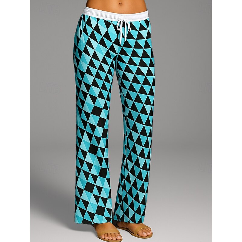Women's Culottes Wide Leg Vacation Vintage Ethnic Style Full Length High Waist Geometric Abstract Quick Dry Breathability Soft Inelastic Formal Outdoor Vacation Black White Blue Dark Gray Summer3