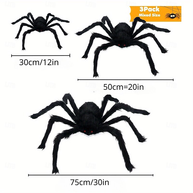 3pcs Giant Fake Spiders for Halloween - Scary & Hairy Perfect for Indoor/Outdoor Decorations Yard Parties & Room Accents3